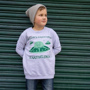 Seasons Greetings Boys&#39; Alien Christmas Jumper in Grey