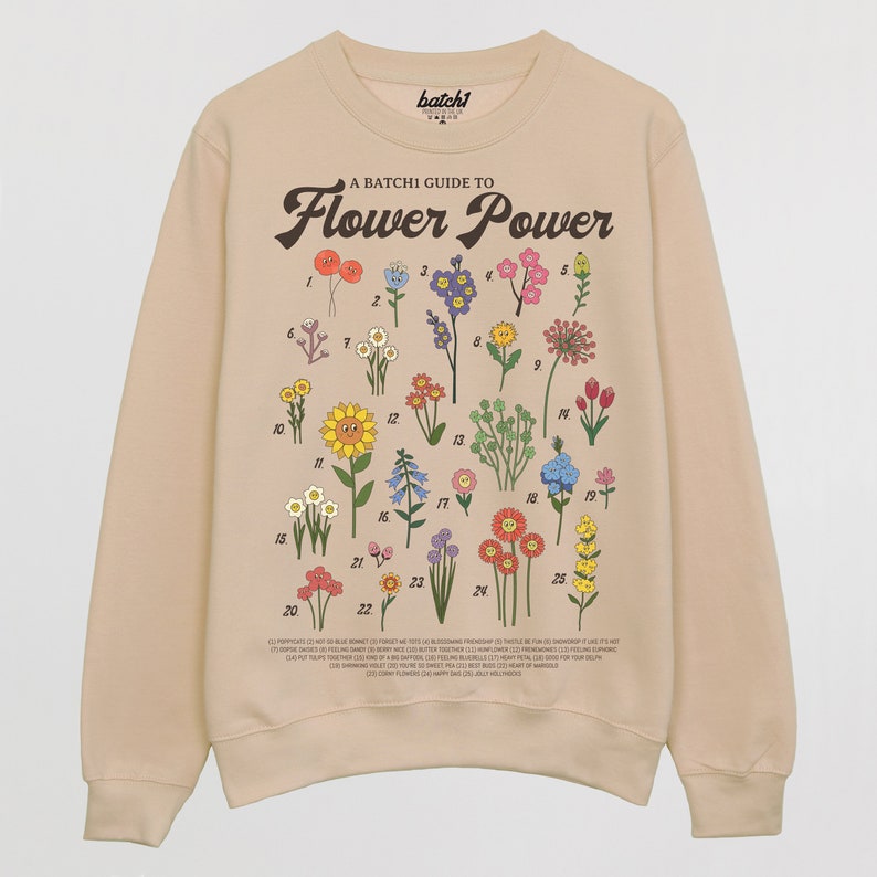 Flower Power Flower Guide Sweatshirt in Sand Etsy UK