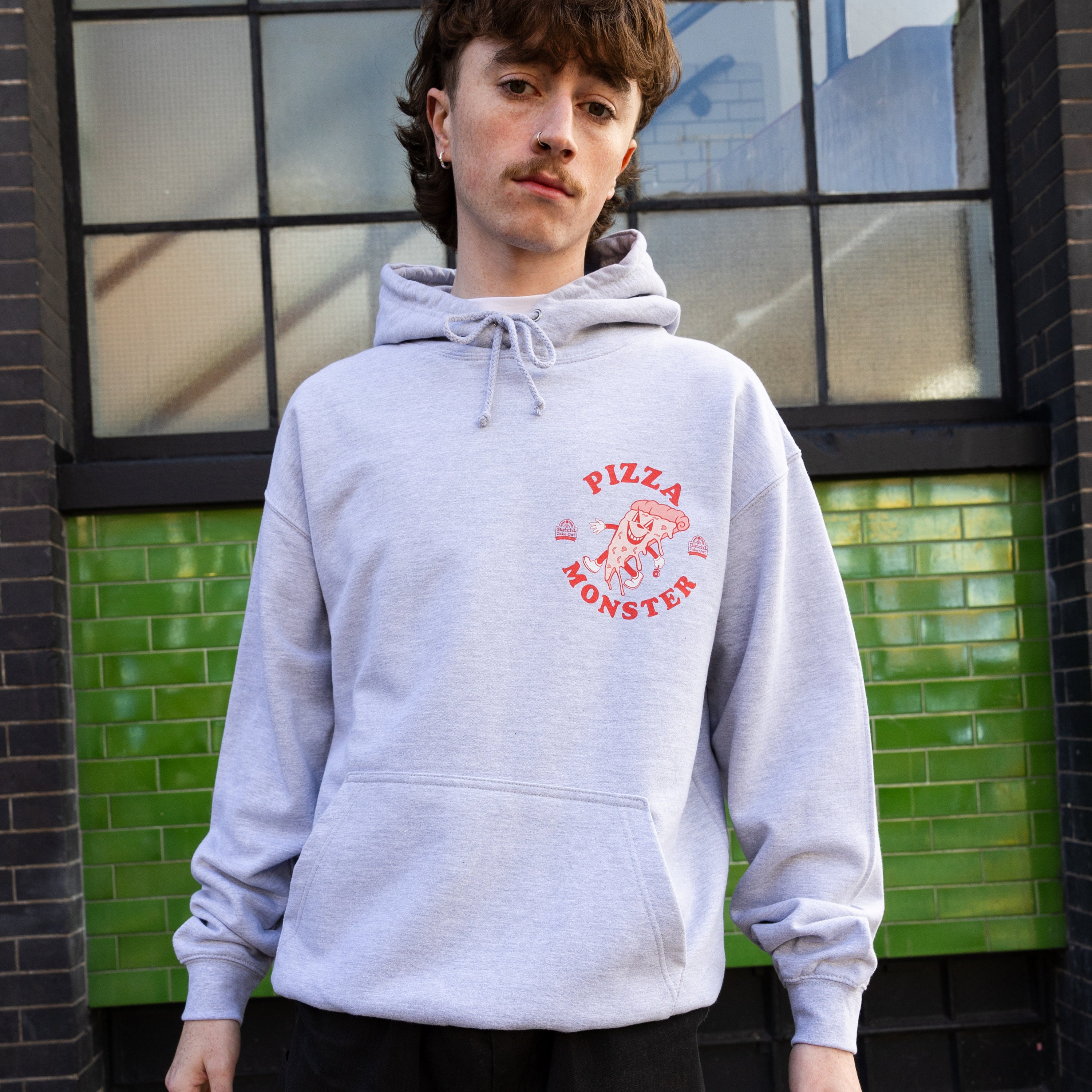 Pizza Monster Unisex Vintage Style Graphic Hoodie in Grey - Etsy