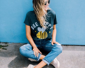 Bee Happy Women's Slogan T Shirt