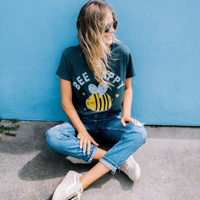Bee Happy Women's Slogan T Shirt image 1
