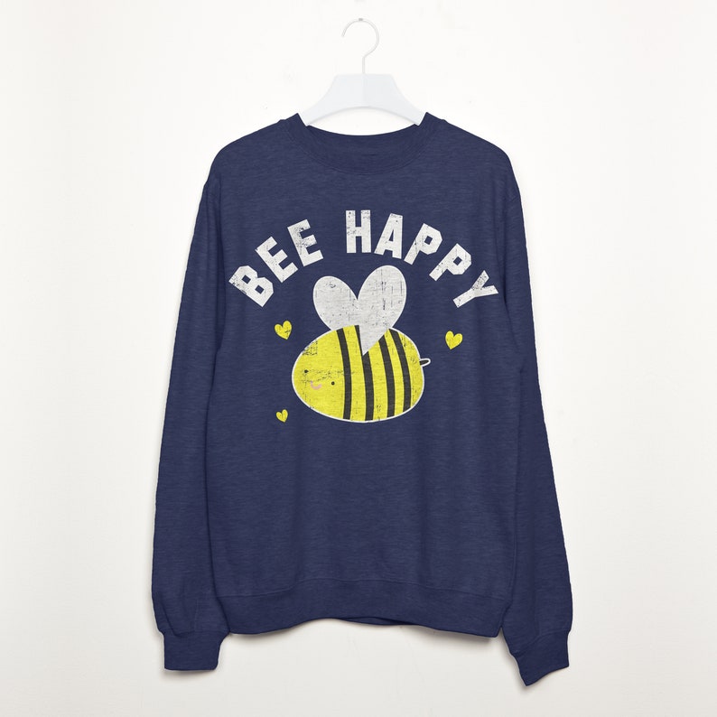 Bee Happy Women's Slogan Sweatshirt Navy