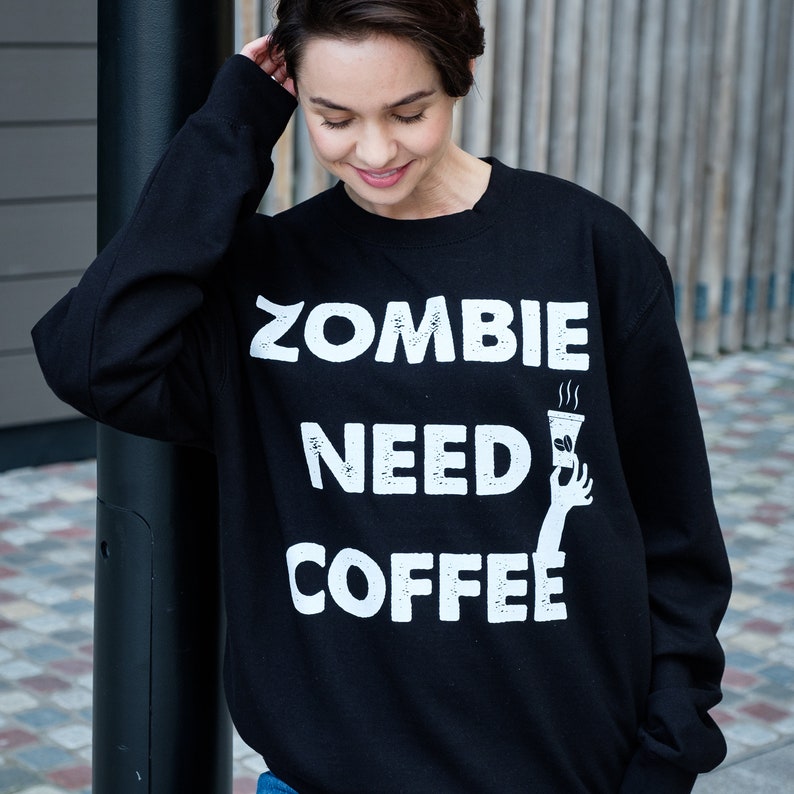 Zombie Need Coffee Women's Halloween Sweatshirt image 3