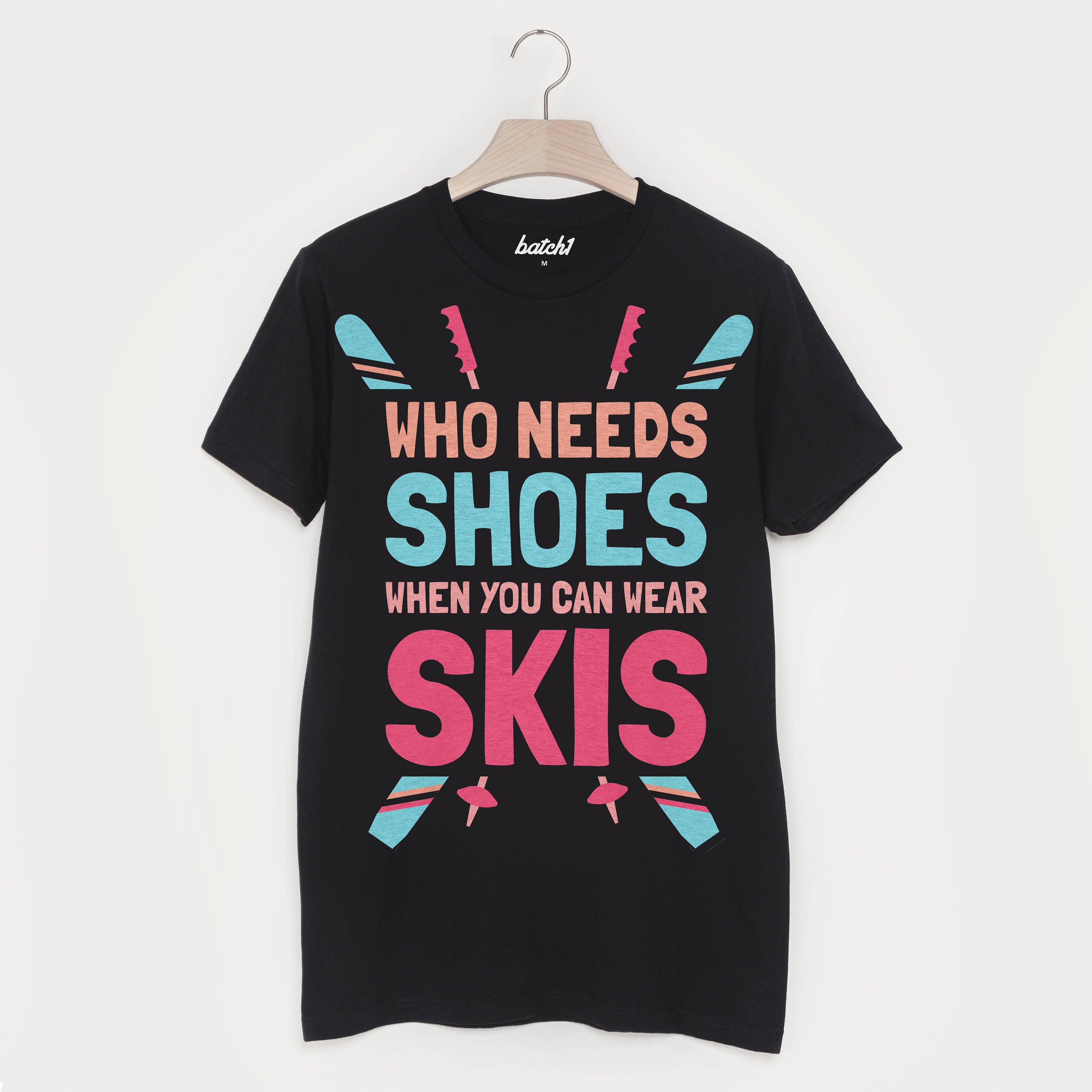 Image of Wear Skis Not Shoes Men's Retro Après Ski T Shirt