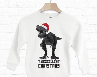 T Rexcellent Kids Novelty Christmas Dinosaur Sweatshirt