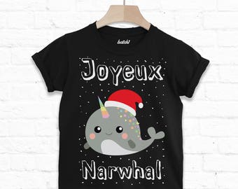 Joyeux Narwhal Kids Christmas T Shirt