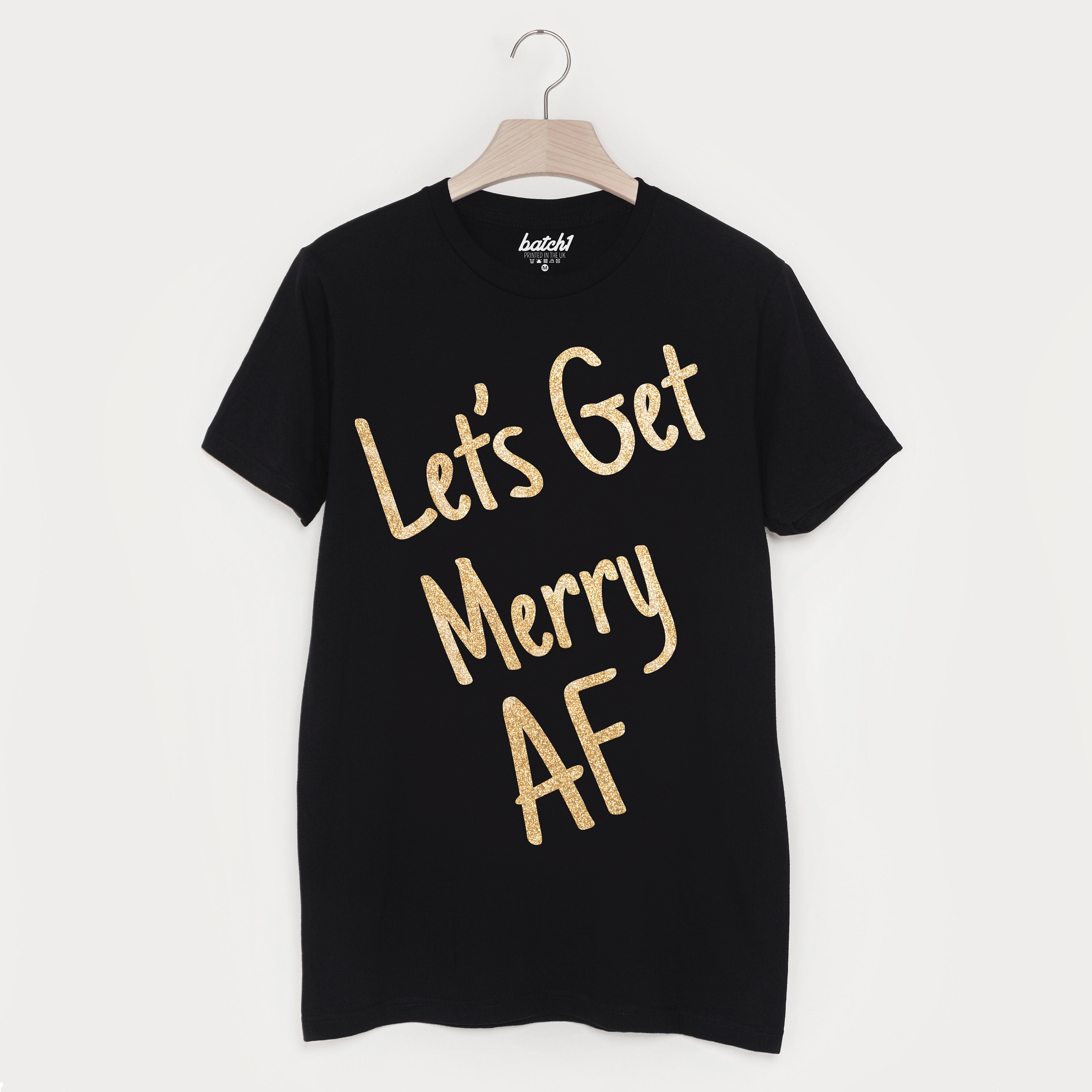 Image of Let's Get Merry Af Men's Gold Christmas T Shirt