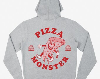 Pizza Monster Unisex Vintage Style Graphic Hoodie in Grey - Etsy