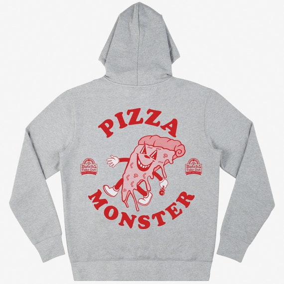Pizza Monster Unisex Vintage Style Graphic Hoodie in Grey - Etsy