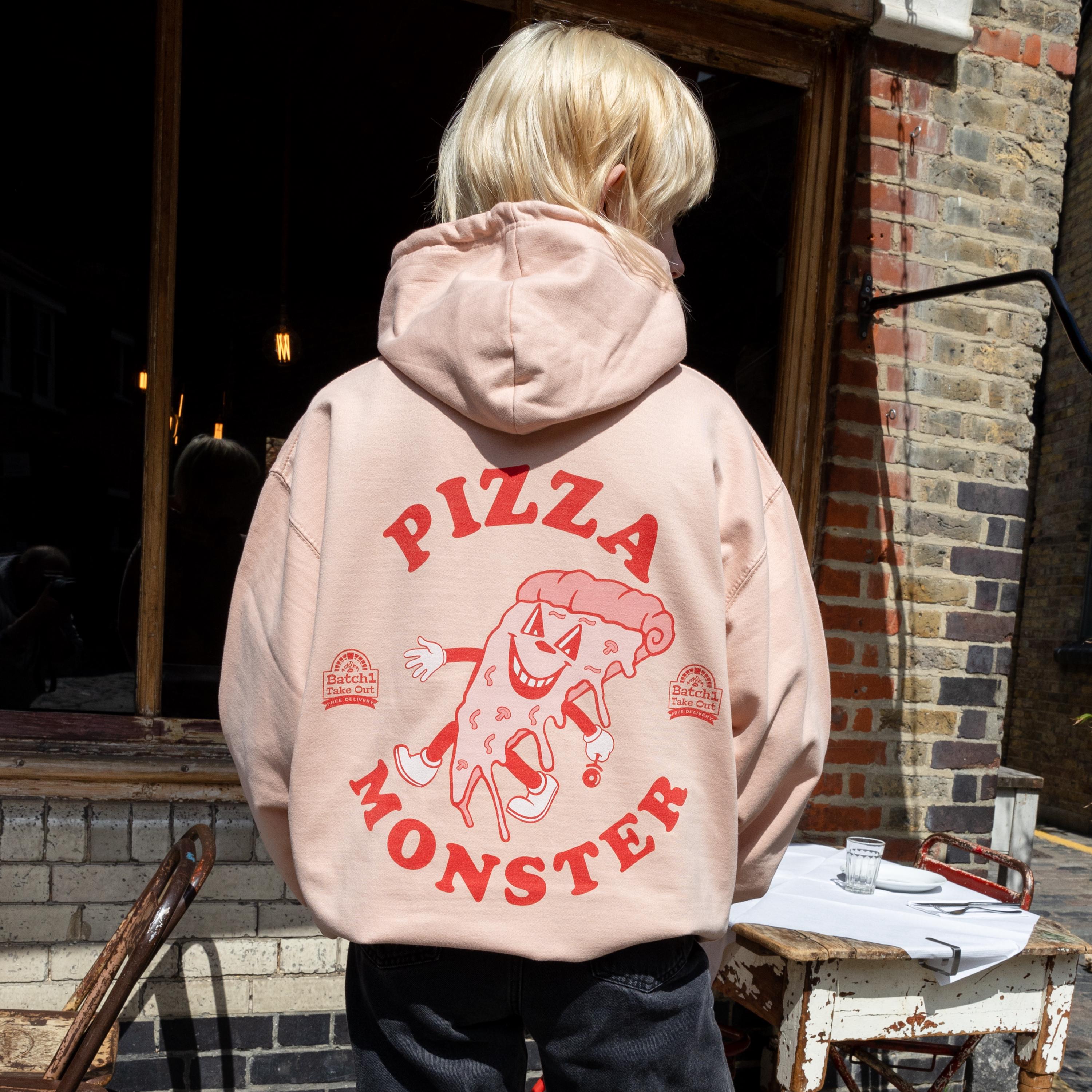 Pizza Monster Unisex Vintage Style Graphic Hoodie in Peach - Etsy