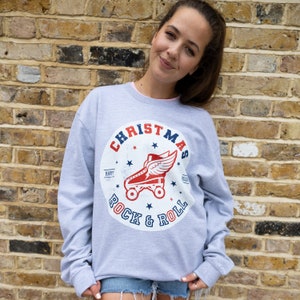 Christmas Rock And Roll Women&#39;s Christmas Jumper In Grey