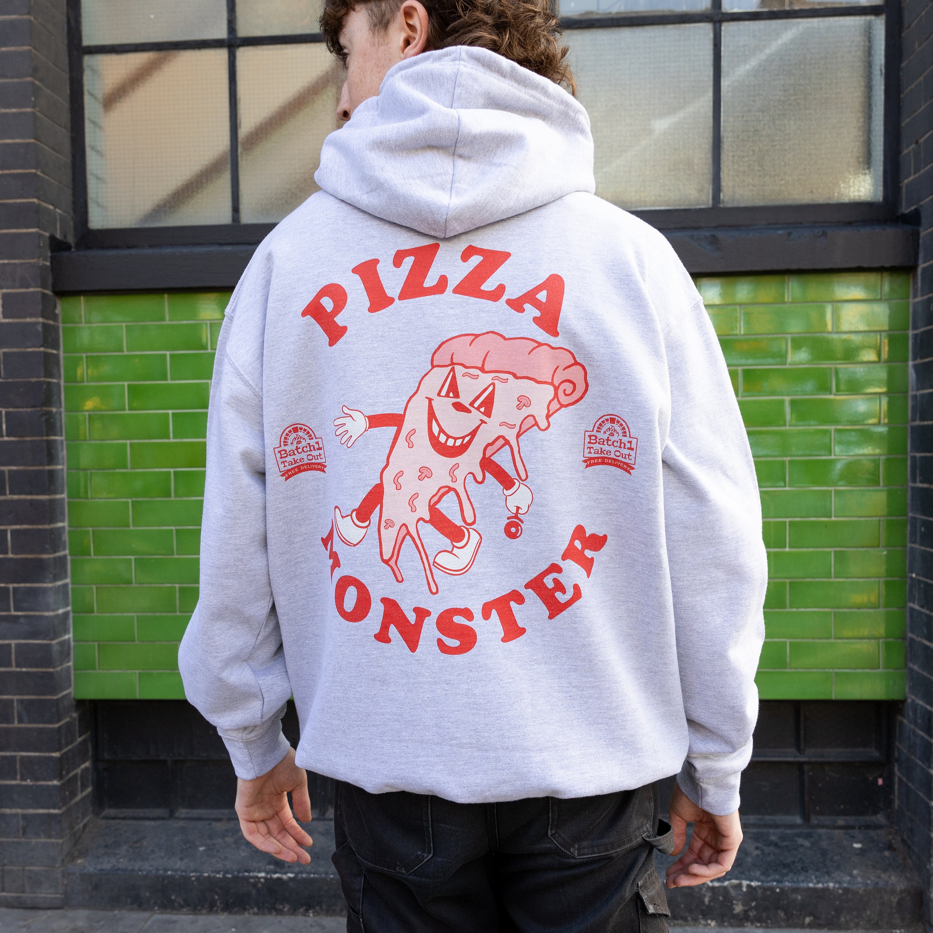 Pizza Monster Unisex Vintage Style Graphic Hoodie in Grey - Etsy