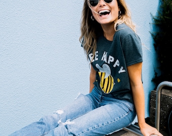 Bee Happy Women's Slogan T Shirt