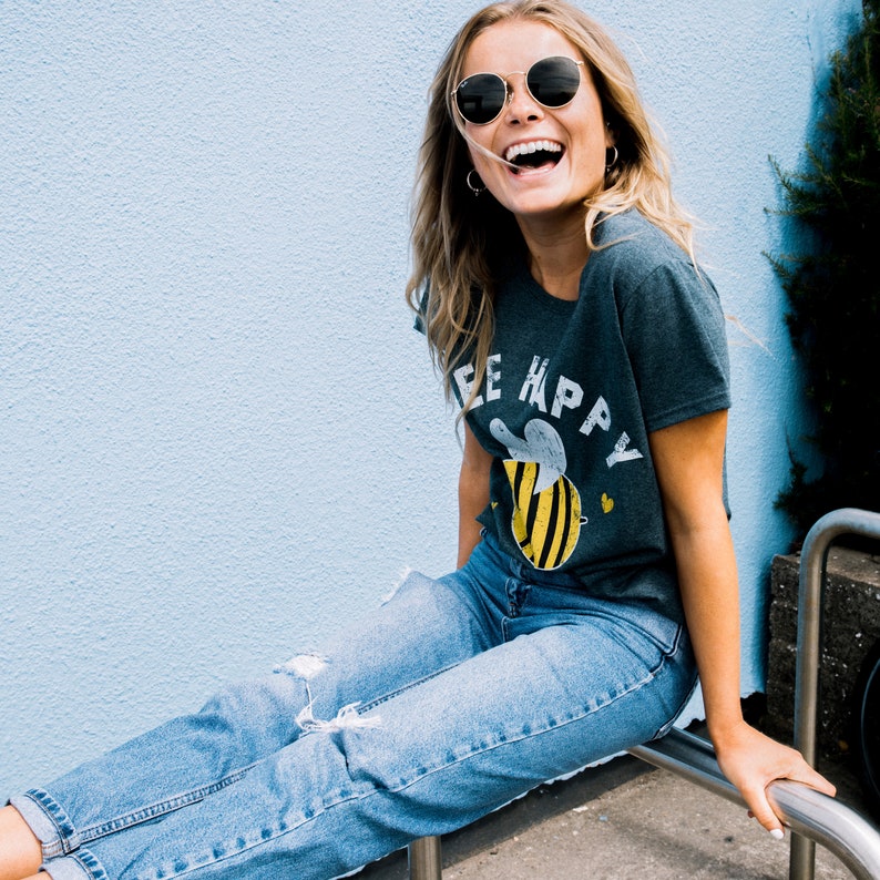 Bee Happy Women's Slogan T Shirt image 2