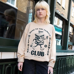 Mile High Sandwich Club Graphic Unisex Sweatshirt in Sand