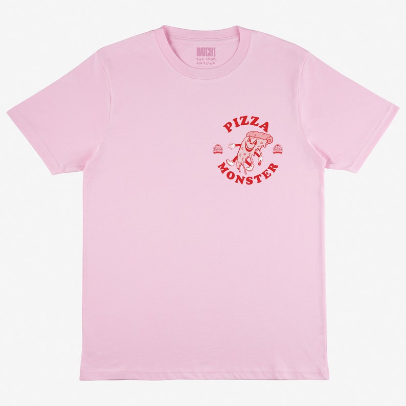Pizza Monster Women's Back Print T Shirt Pink