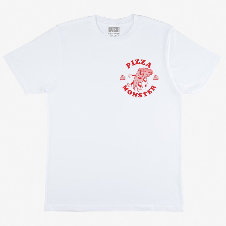 Pizza Monster Women's Back Print T Shirt White