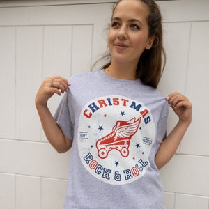 Christmas Rock And Roll Women&#39;s Christmas T-Shirt In Grey