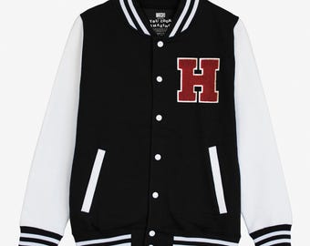 her lip to H Logo Varsity Jacket Varsity Baseball Jacket