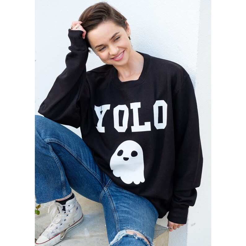 You Only Live Once Ghost Womens Halloween Sweatshirt image 3