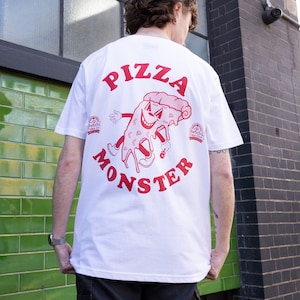 Pizza Monster Back Print T Shirt in White