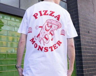 Pizza Monster Back Print T Shirt in White
