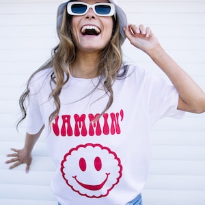 Jammin’ Women's Slogan T-Shirt with Happy Face Biscuit