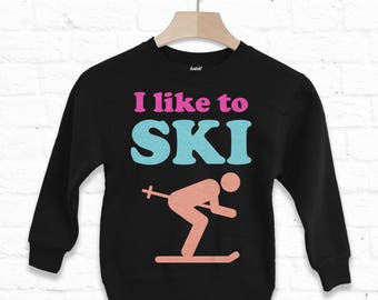 I Like To Ski – Children’s Bright Retro Ski Snowboard Slogan Sweatshirt