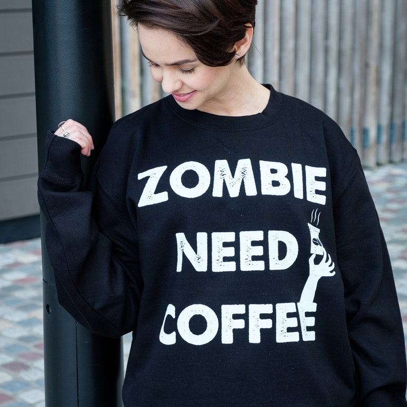 Zombie Need Coffee Women's Halloween Sweatshirt image 1