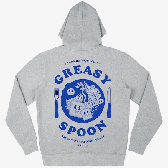 Greasy Spoon Breakfast Graphic Hoodie in Grey