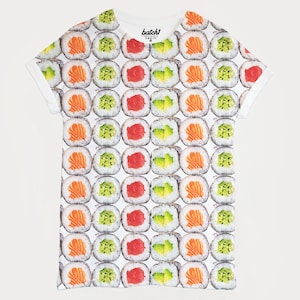 Sushi All Over Photo Print Unisex Food Fashion T-Shirt White