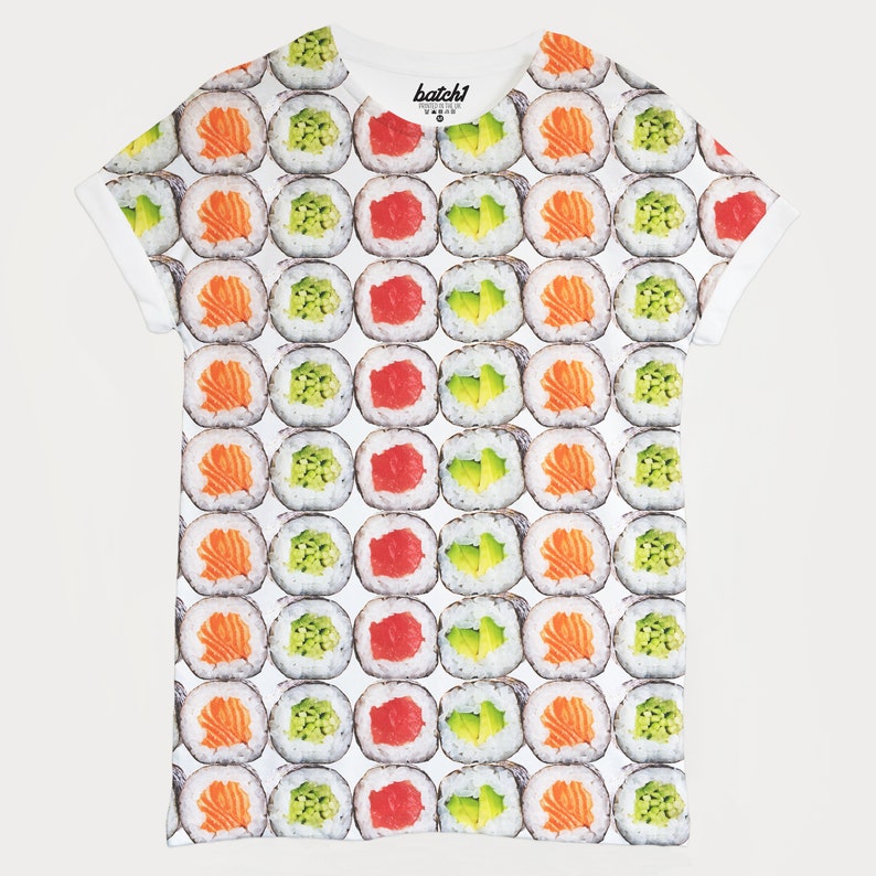 Sushi All Over Photo Print Unisex Food Fashion T-Shirt White