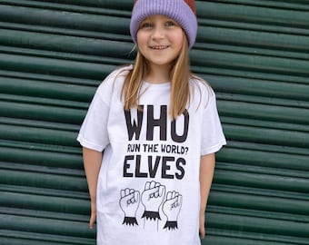 Who Run The World Elves Girls' Christmas T-Shirt in White