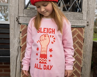 Sleigh All Day Girls' Christmas Jumper in Pink