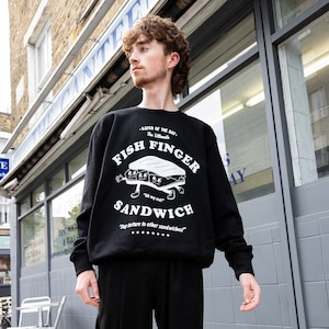 Fish Finger Sandwich Unisex Graphic Sweatshirt in Black