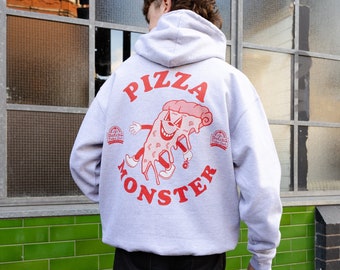 Pizza Monster Unisex Vintage Style Graphic Hoodie in Grey - Etsy