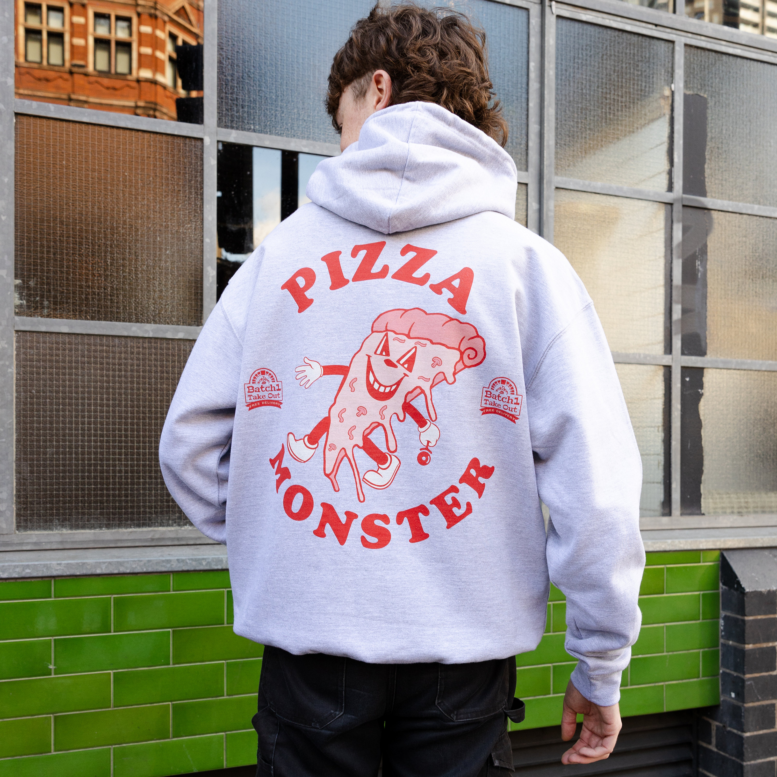Pizza Monster Unisex Vintage Style Graphic Hoodie in Grey - Etsy