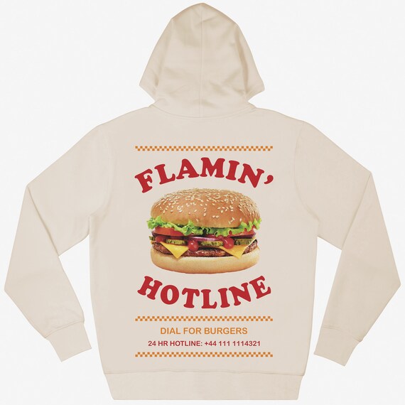 Flamin' Hotline Burger Fast Food Hoodie in Vanilla
