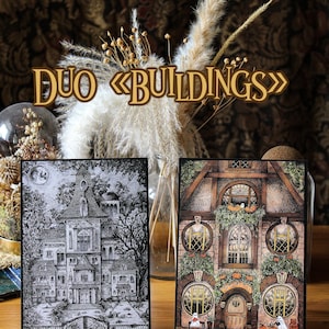 Duo "Buildings" - Carte A5 - Halloween - Creepy - Spooky - Haunted House - Manor - Ghost - Fantomes