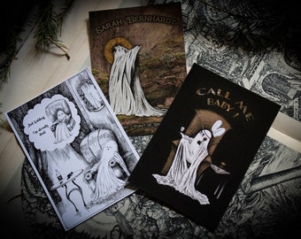 Postcard Set - 3 copies - Ghosts - Haunted - Halloween - Spooky