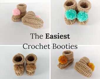 Easy Crochet baby shoe Pattern - baby booties - crochet baby shoe pattern - pompom booties - modern baby shower gift - crib shoes