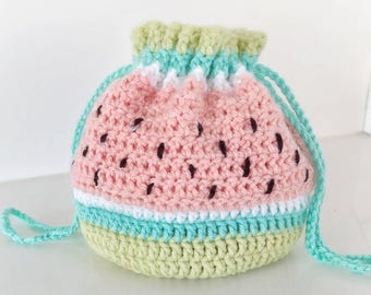 crochet Watermelon bag - watermelon bag pattern - watermelon - watermelon pouch - fruit bag - drawstring purse - Crochet watermelon