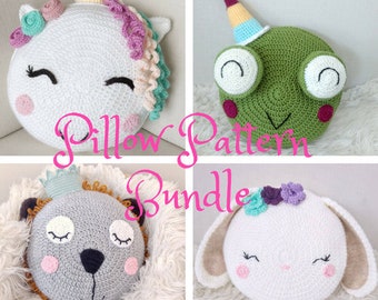 Crochet Pattern Bundle - Unicorn Pillow - Lion pillow - Bunny Pillow - Crochet animal Patterns - Baby gifts - nursery Decor - Plushie Pillow