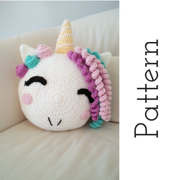 Crochet Unicorn Pillow Pattern/ Pastel Unicorn pillow/ Crochet pillow pattern/ Unicorn christmas gift/ Unicorn room decor