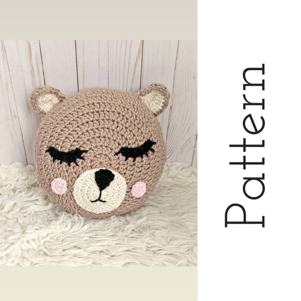 Crochet Bear pattern, printable, crochet pillow pattern, crochet animal, round pillow pattern, easy crochet pattern, bear pillow, amigurumi