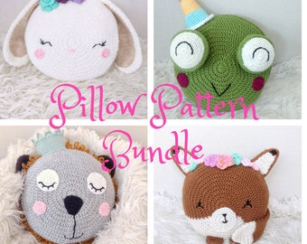 Pillow Patterns for crochet - Crochet Cushions - Bunny pillow - Lion Pillow - Fox Pillow - Frog Pillow - Pattern Bundle - Crochet Pattern