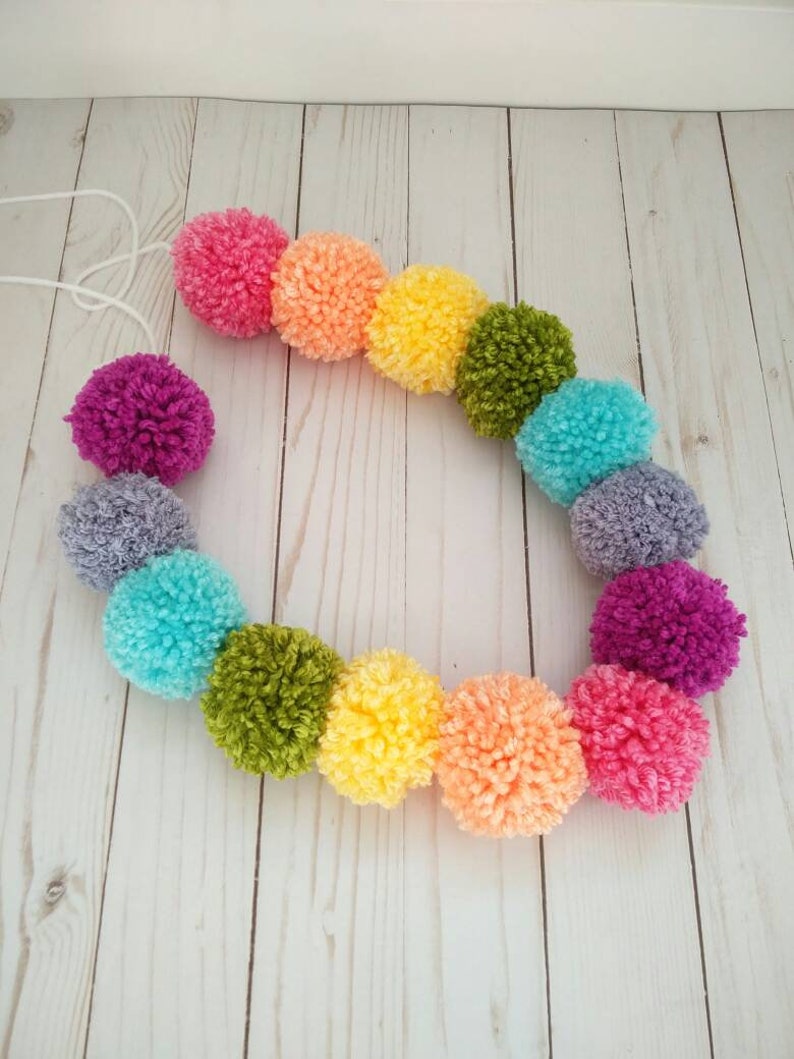 Pom Pom Garland pom pom bunting pastel rainbow garland yarn Etsy