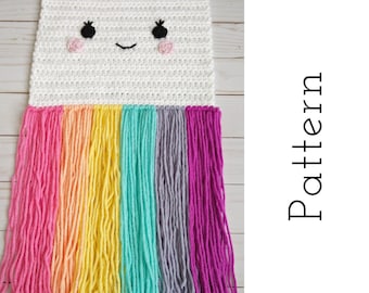 Easy Crochet Pattern, rainbow wall hanging tutorial, Pattern for crochet rainbow wall hanging, rainbow wall art with fringe, PDF Pattern