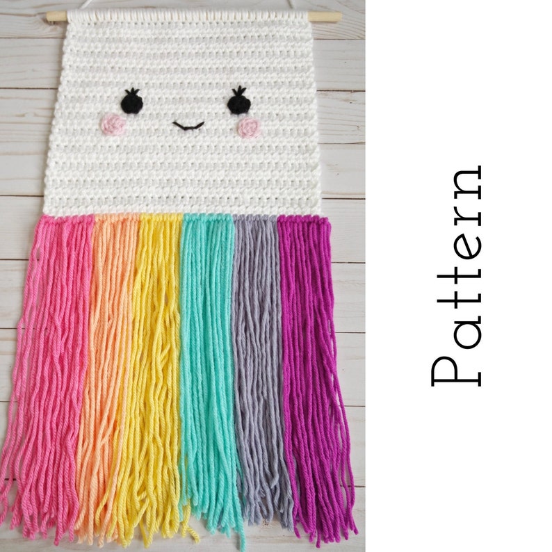 Easy Crochet Pattern, rainbow wall hanging tutorial, Pattern for crochet rainbow wall hanging, rainbow wall art with fringe, PDF Pattern image 1