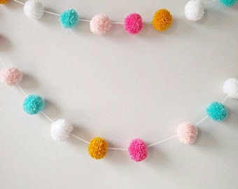 pink pom pom garland, 1st  Birthday Shoot, Party Garland, Baby Girl Nursery, pom pom bunting, Pastel Pink Nursery Garland, Photo prop,